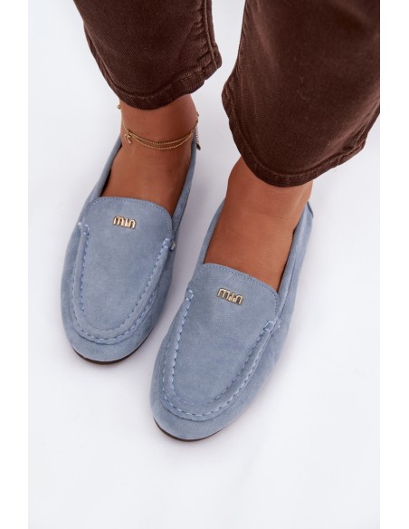 Women's Moccasins With Small Gold Detail Blue Sarivelle