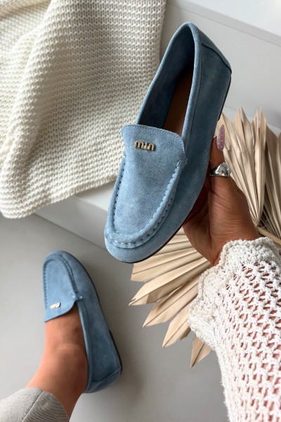 Women's Moccasins With Small Gold Detail Blue Sarivelle 2