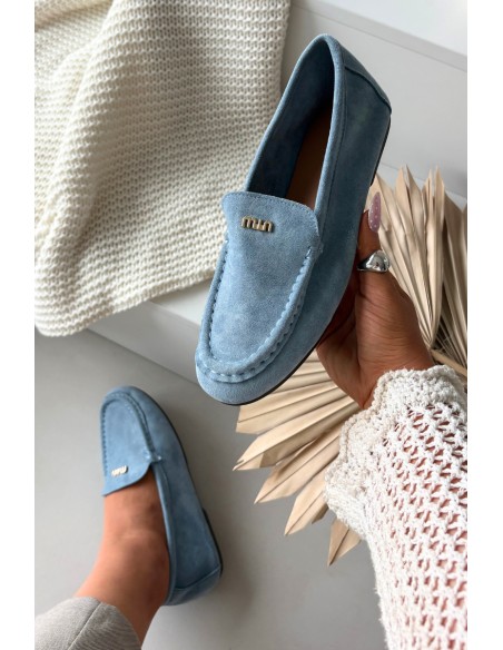 Women's Moccasins With Small Gold Detail Blue Sarivelle