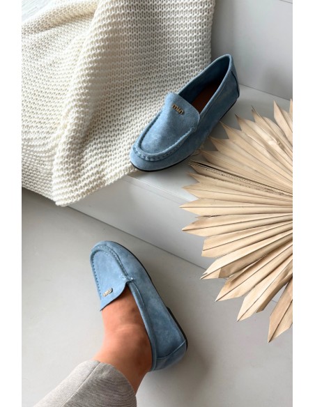 Women's Moccasins With Small Gold Detail Blue Sarivelle