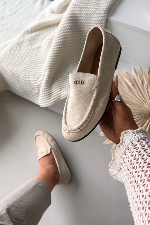 Women's Loafers With Small Gold Detail Beige Sarivelle