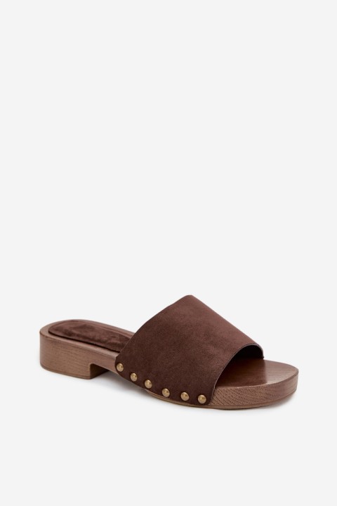 Women's Flat Sandals with Gold Buckles Chocolate Girella