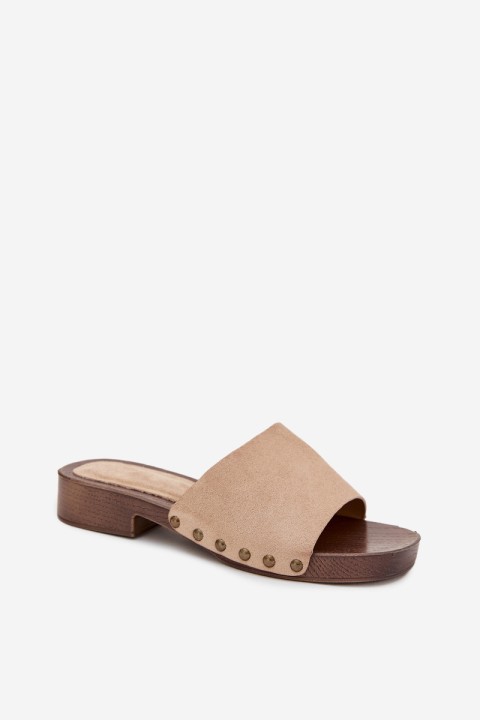 Women's Flat Heel Slippers with Gold Buckles Beige Girella
