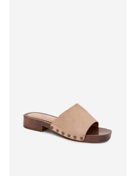 Women's Flat Heel Slippers with Gold Buckles Beige Girella