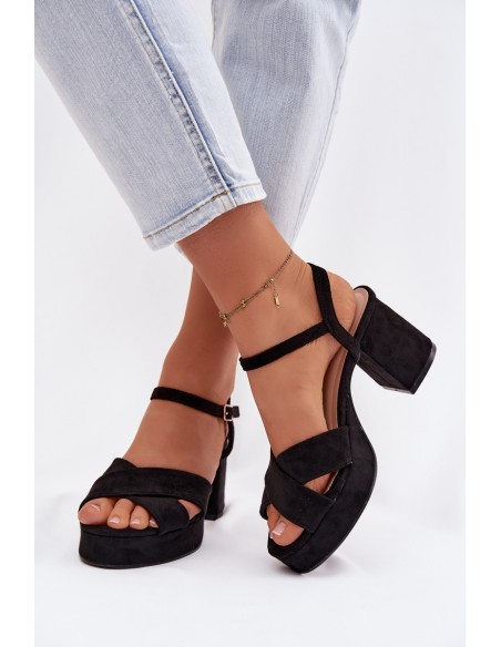Women's Block Heel Black Sandals Janelia