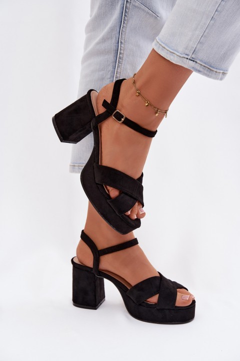 Women's Block Heel Black Sandals Janelia