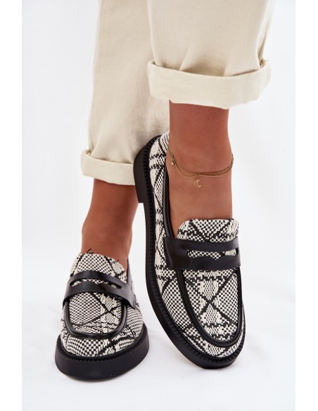 Women's Patterned Black Mokassins Barisa