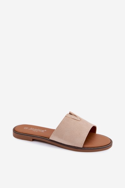 Women's Flat Beige Slides With Decorative V Detail Nelmira 2