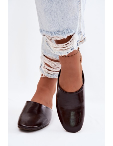 Women's Mules Made of Faux Leather Flat Chocolate Romelle
