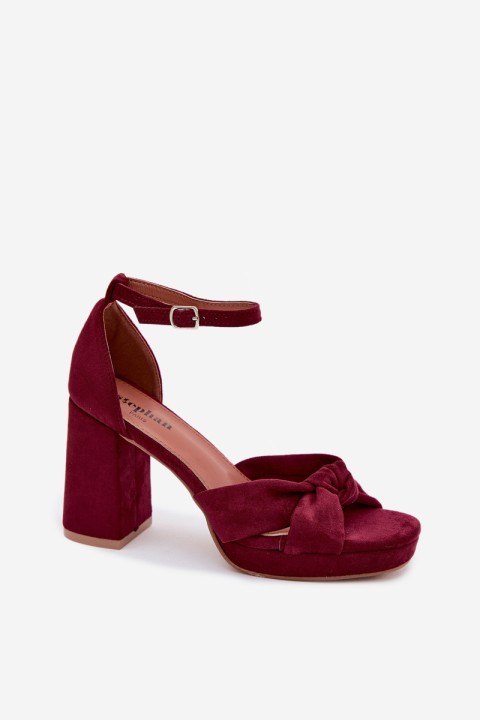 Women's Block Heel Sandals With Imitation Suede Bordeaux Rosetta
