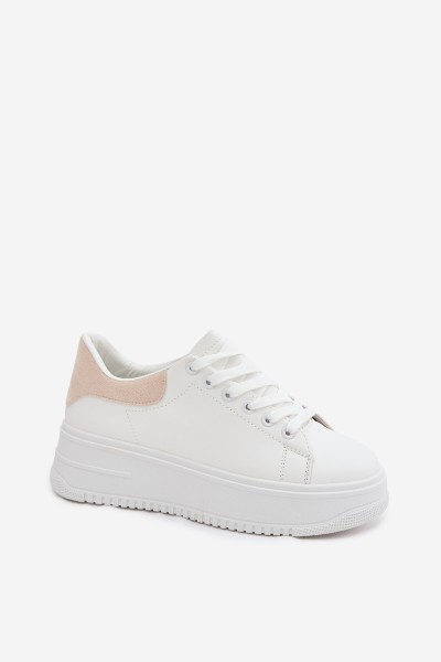 Women's Platform Sneakers With Faux Leather White-Beige Calinae 2