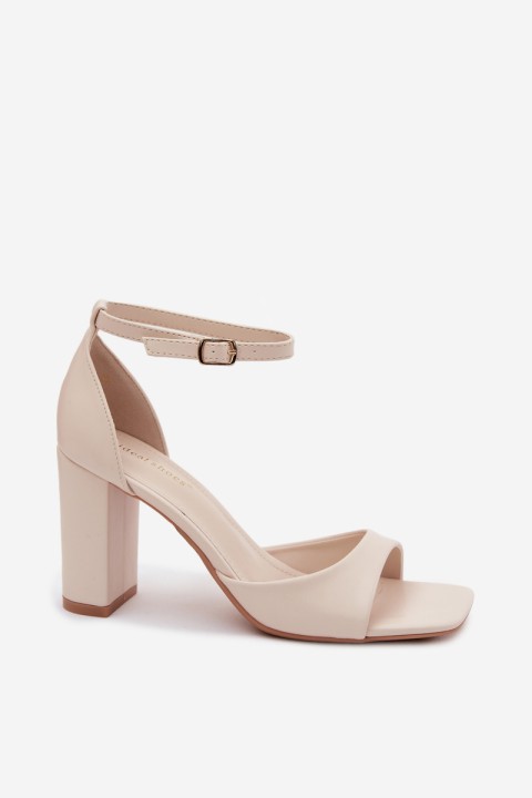 Women's Block Heel Sandals Light Beige Faux Leather Melvra