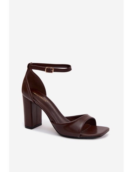 Women's Block Heel Sandals In Faux Leather Chocolate Melvra