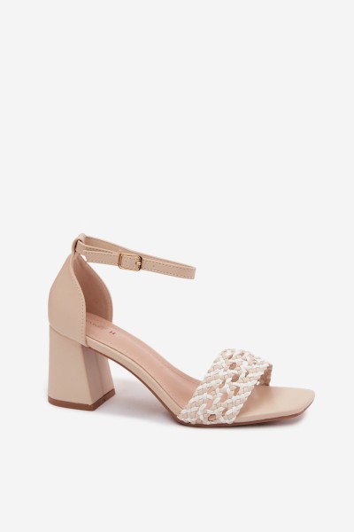 Women's Block Heel Sandals With Woven Light Beige Felena 2