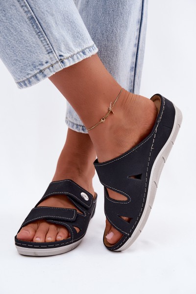 Leather Women's Slip-ons With Velcro Inblu OE0001GU Dark Blue