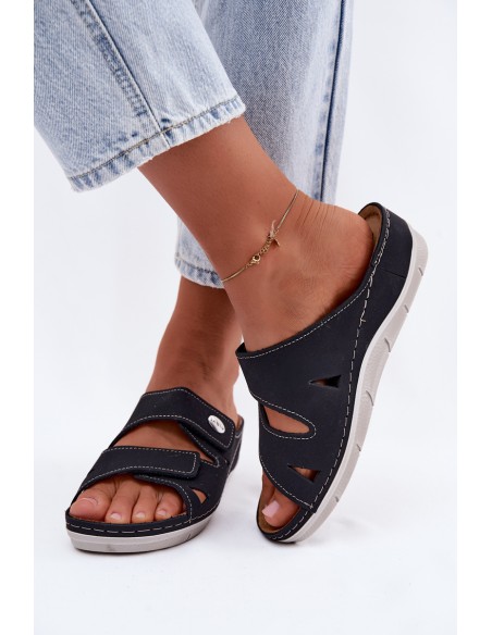 Leather Women's Slip-ons With Velcro Inblu OE0001GU Dark Blue