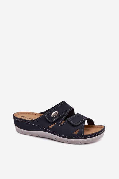 Leather Women's Slip-ons With Velcro Inblu OE0001GU Dark Blue 2