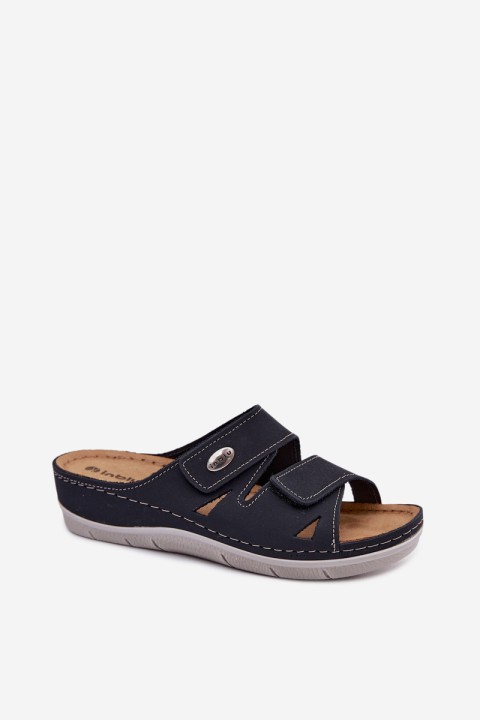Leather Women's Slip-ons With Velcro Inblu OE0001GU Dark Blue