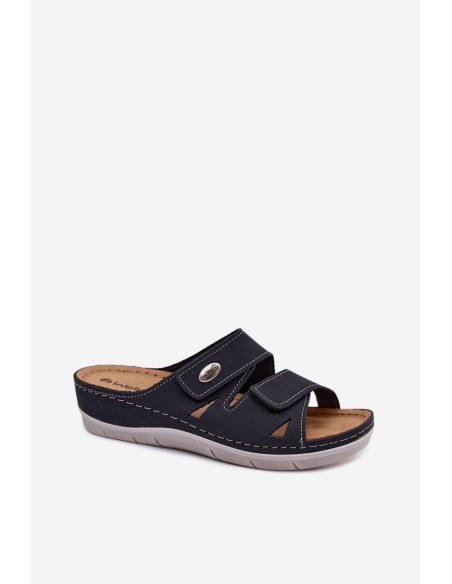 Leather Women's Slip-ons With Velcro Inblu OE0001GU Dark Blue
