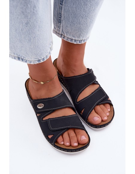 Leather Women's Slip-ons With Velcro Inblu OE0001GU Dark Blue