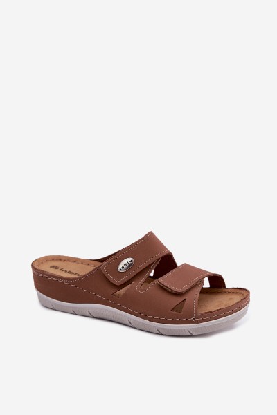 Leather Women's Slip-ons With Velcro Inblu OE0001GU Brown 2