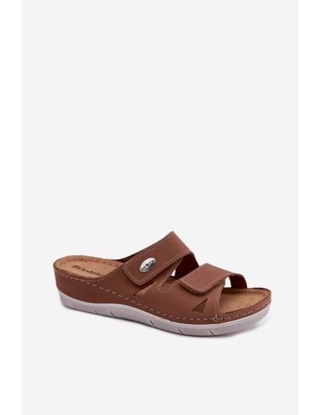 Leather Women's Slip-ons With Velcro Inblu OE0001GU Brown