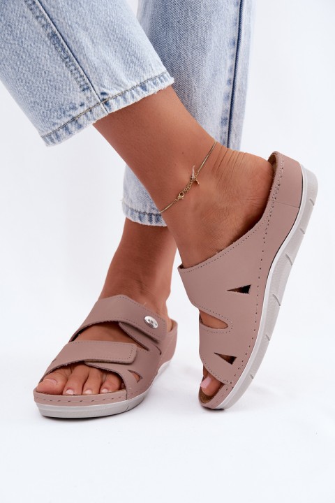 Leather Women's Slip-Ons With Velcro Inblu Dirty Pink
