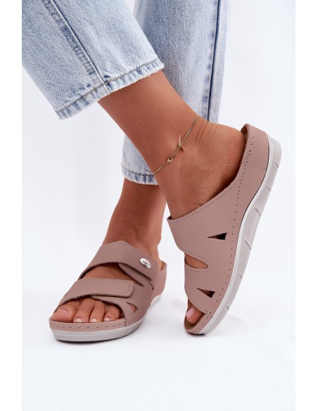 Leather Women's Slip-Ons With Velcro Inblu Dirty Pink