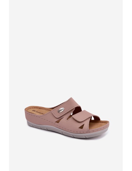 Leather Women's Slip-Ons With Velcro Inblu Dirty Pink