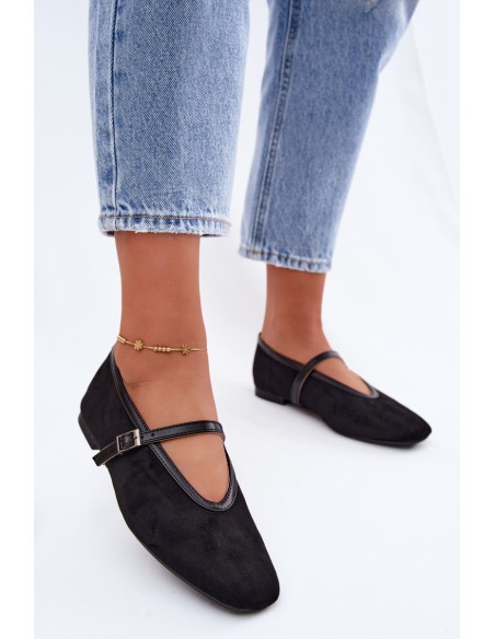 Eko Suede Black Ballerinas With Strap Felora