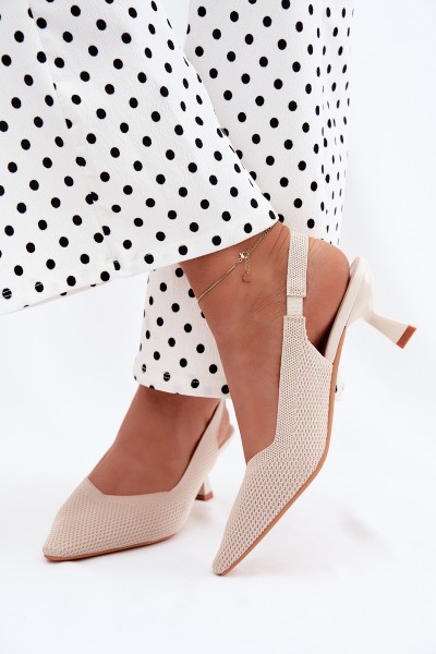 Beige Fabric Heeled Sandals Delessa