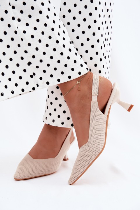 Beige Fabric Heeled Sandals Delessa