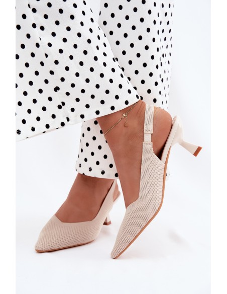 Beige Fabric Heeled Sandals Delessa