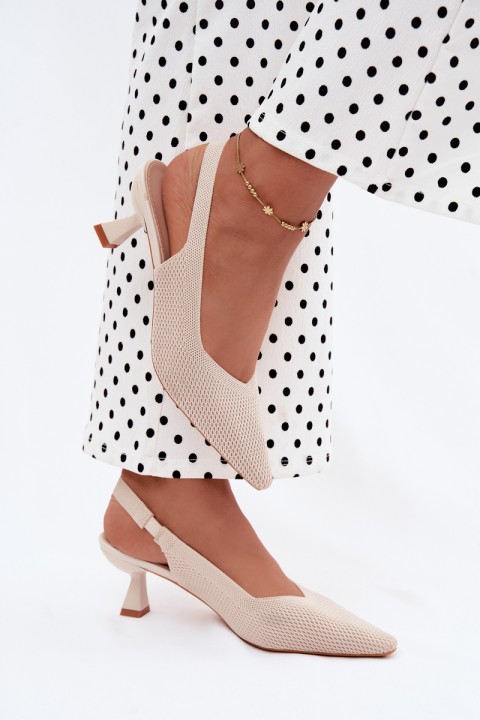 Beige Fabric Heeled Sandals Delessa