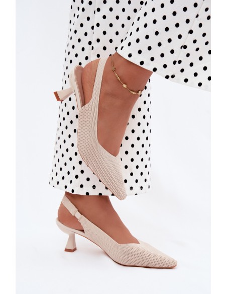 Beige Fabric Heeled Sandals Delessa