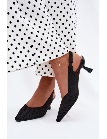 Material Sandals High Heel Hourglass Shape Black Purea