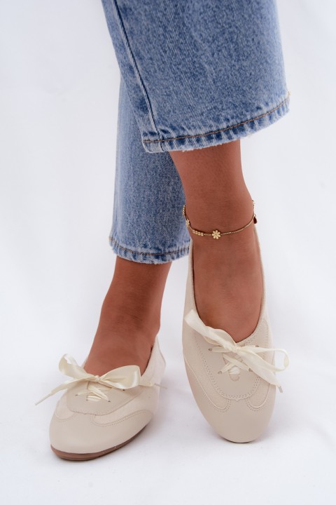 Sports Ballerinas With Ties Light Beige Peony