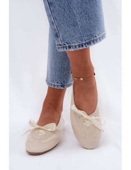 Sports Ballerinas With Ties Light Beige Peony