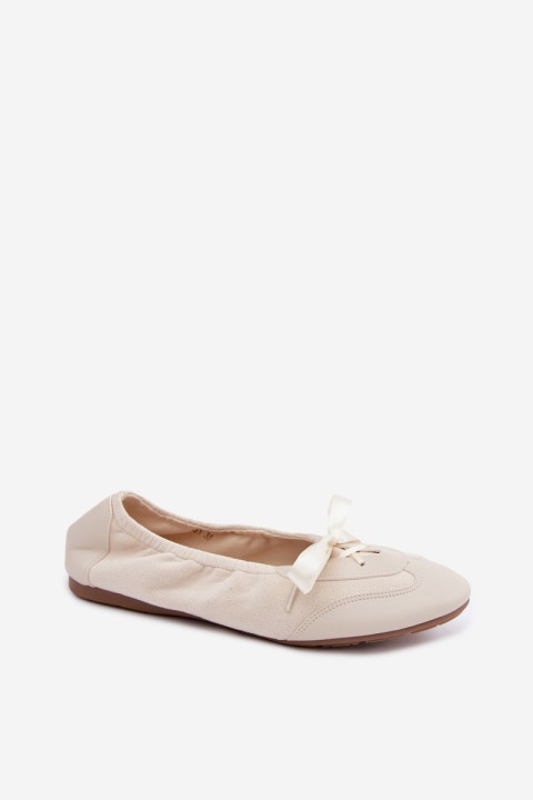 Sports Ballerinas With Ties Light Beige Peony
