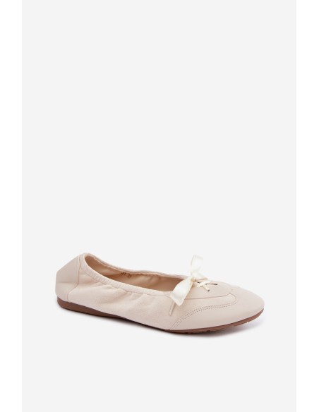 Sports Ballerinas With Ties Light Beige Peony
