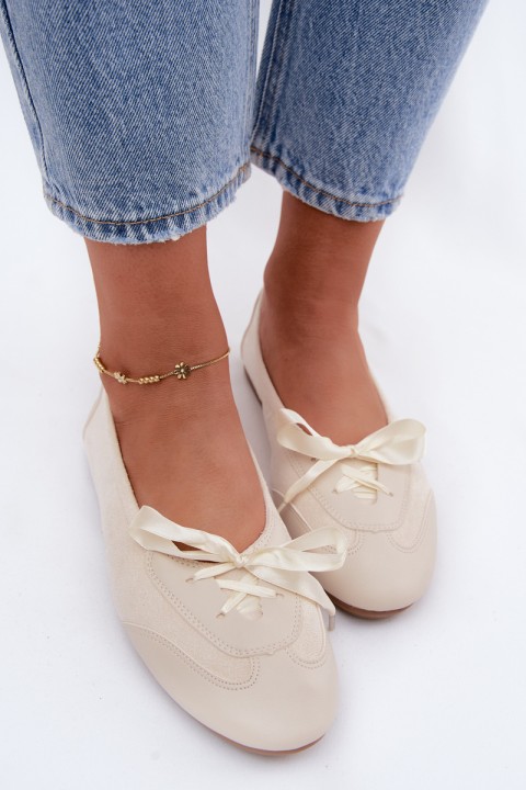 Sports Ballerinas With Ties Light Beige Peony