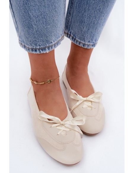 Sports Ballerinas With Ties Light Beige Peony