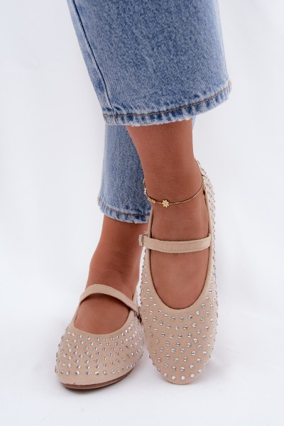 Decorated Ballerinas With Strap Beige Nerolia