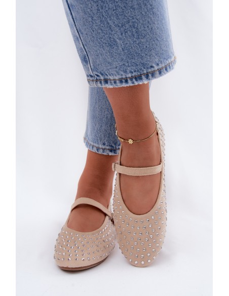 Decorated Ballerinas With Strap Beige Nerolia