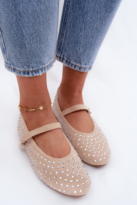 Decorated Ballerinas With Strap Beige Nerolia