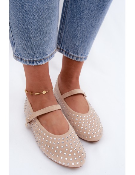 Decorated Ballerinas With Strap Beige Nerolia