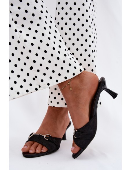 Women's Slim Heeled Sandals With Decorative Detail Black Poppia