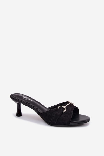 Women's Slim Heeled Sandals With Decorative Detail Black Poppia 2