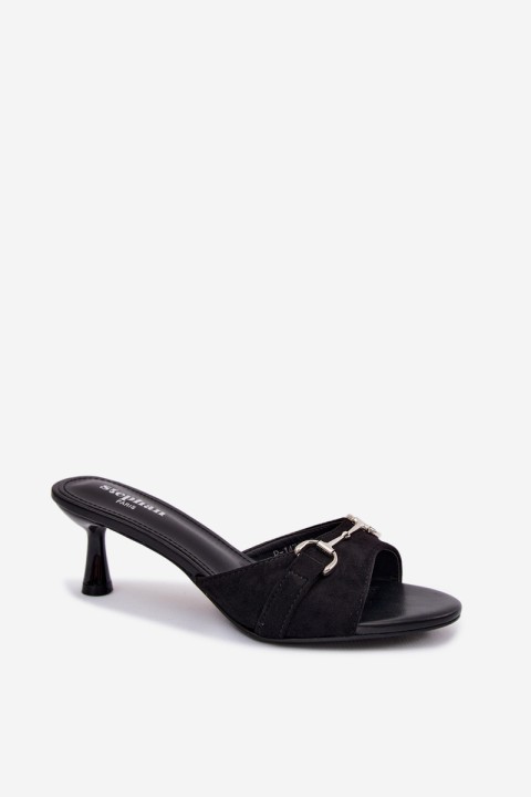 Women's Slim Heeled Sandals With Decorative Detail Black Poppia