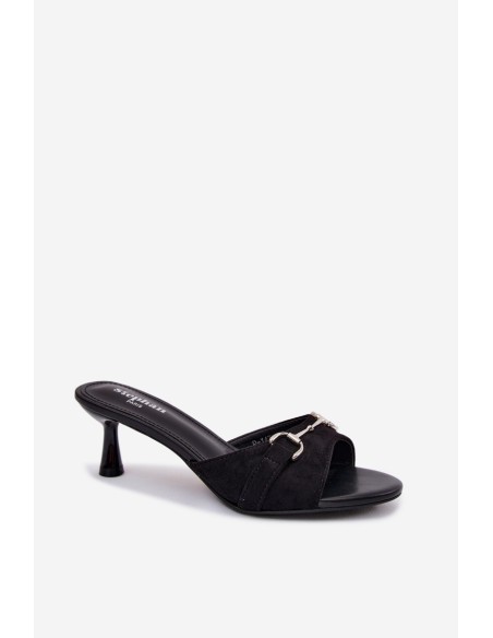 Women's Slim Heeled Sandals With Decorative Detail Black Poppia
